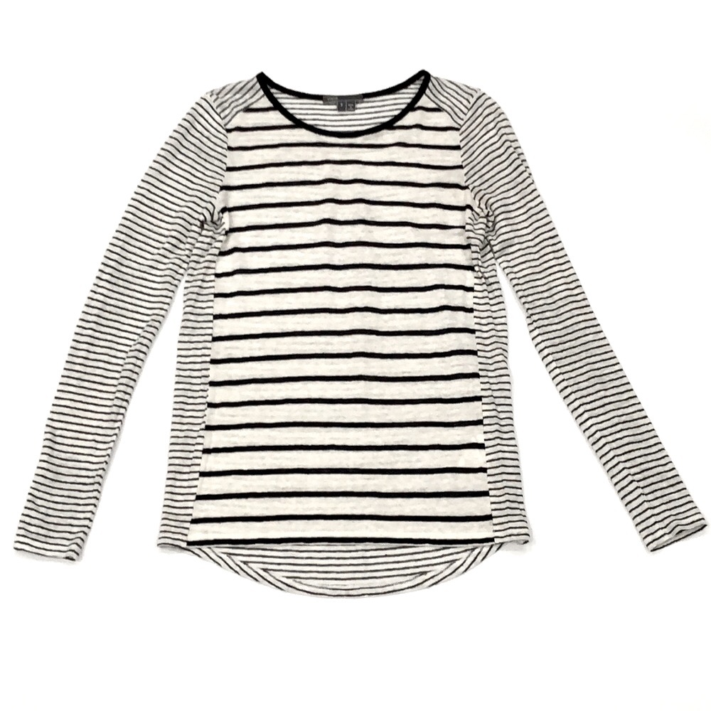 Vince.  Mixed Stripe 100% Linen Long Sleeve Top
